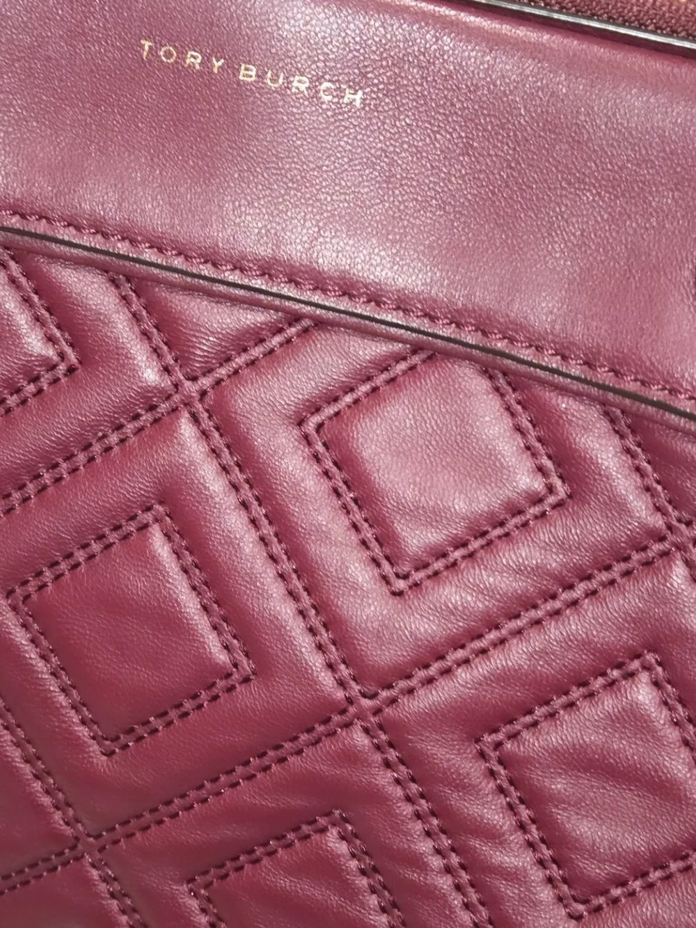 Tory Burch Quilted Leather Shoulder Tote in Burgundy
